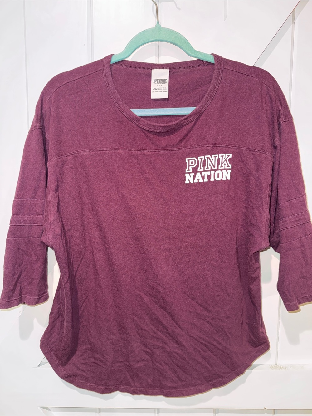 PINK Victoria’s Secret Pink Nation Varsity Sleeve Tee Small